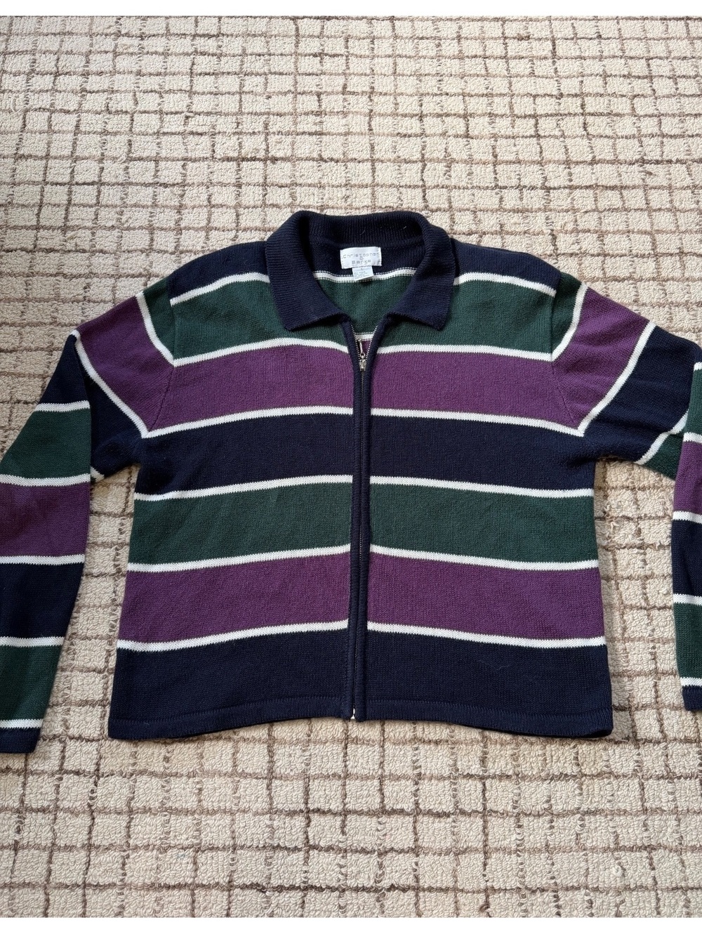 Women full zip cotton rugby striped polo sweater retro preppy academia 90s y2k